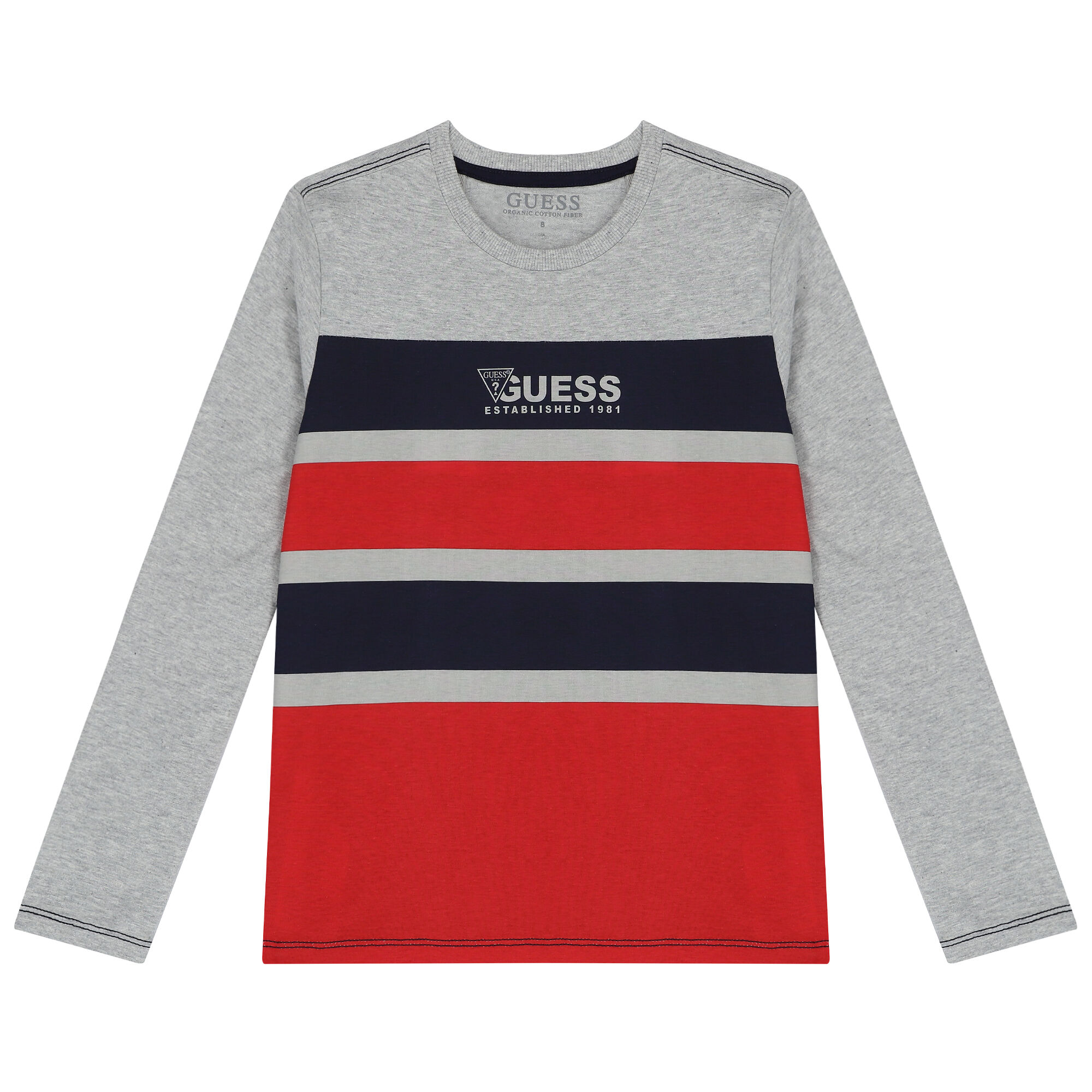 Guess Boys Grey Navy Red Logo Long Sleeve Top Junior Couture UAE