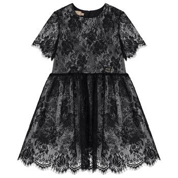 Girls Black Floral Lace Dress