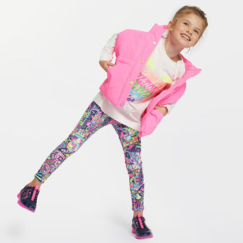Girls Blue & Neon Pink Leggings