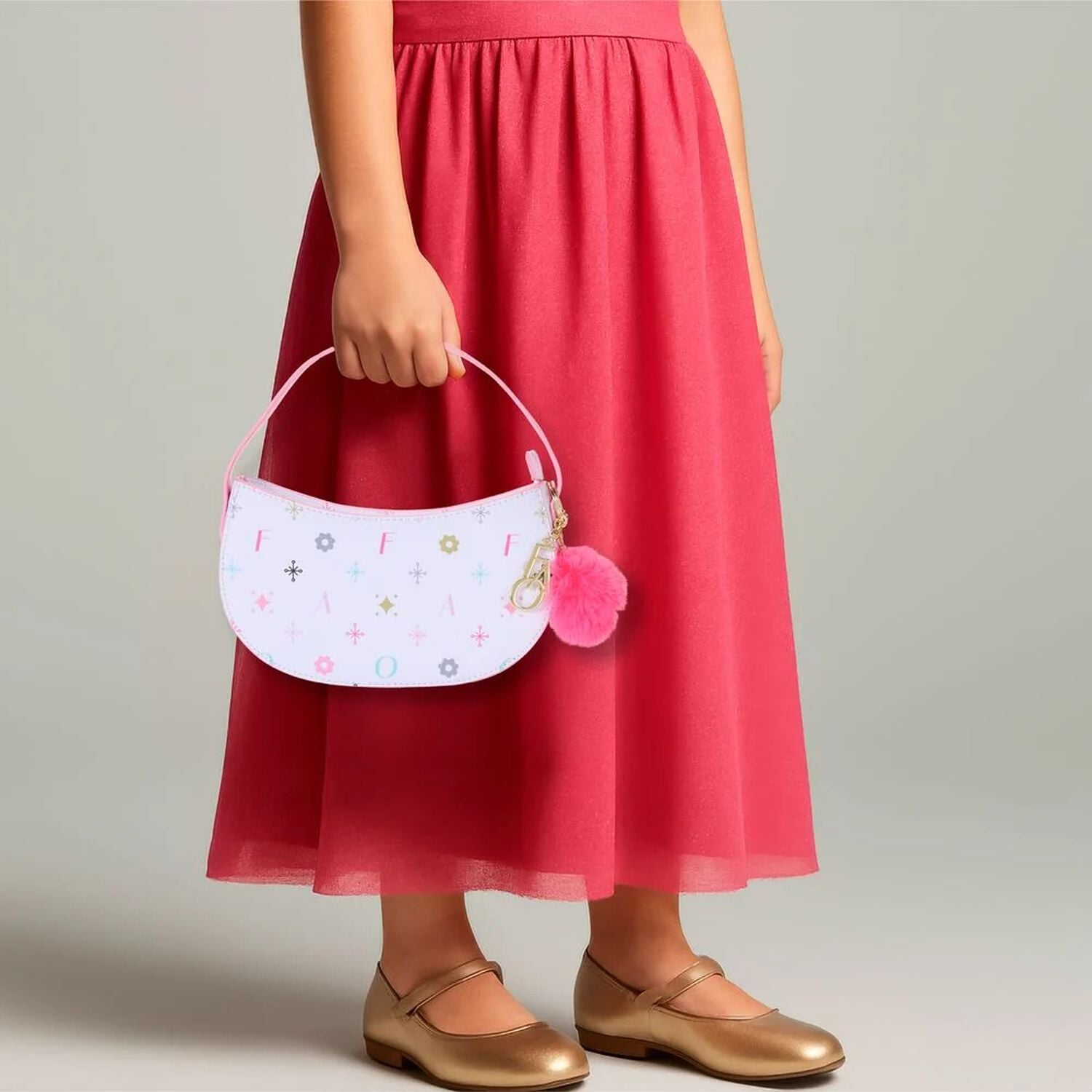 Girls White & Pink Leather Handbag ( 20CM ), 1, hi-res