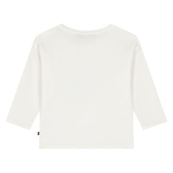 Younger Girls Ivory & Gold Teddy Bear Logo Long Sleeve Top 