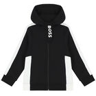 Boys Black & White Logo Zip Up Top, 2, hi-res