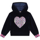 Girls Navy Blue Heart Logo Hooded Top, 1, hi-res