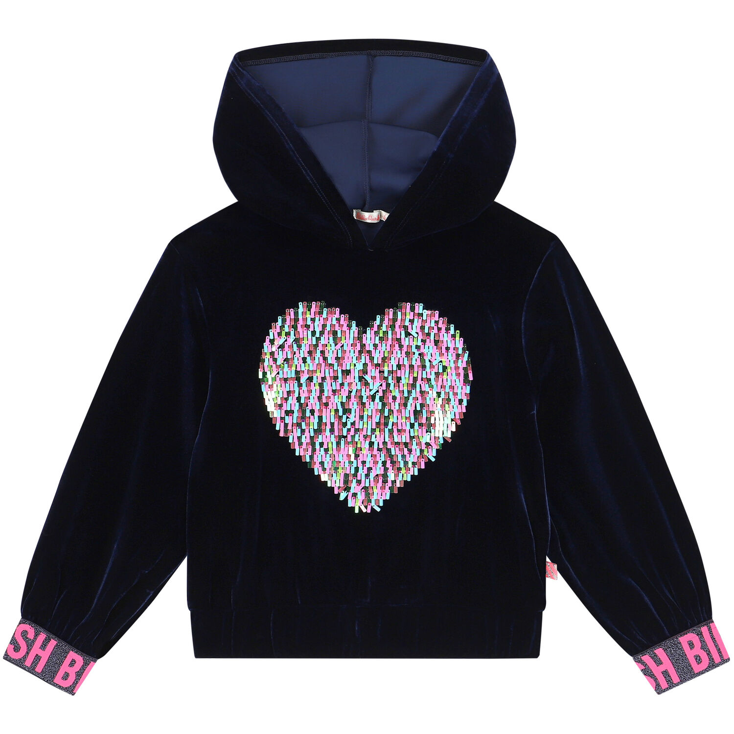 Girls Navy Blue Heart Logo Hooded Top, 1, hi-res