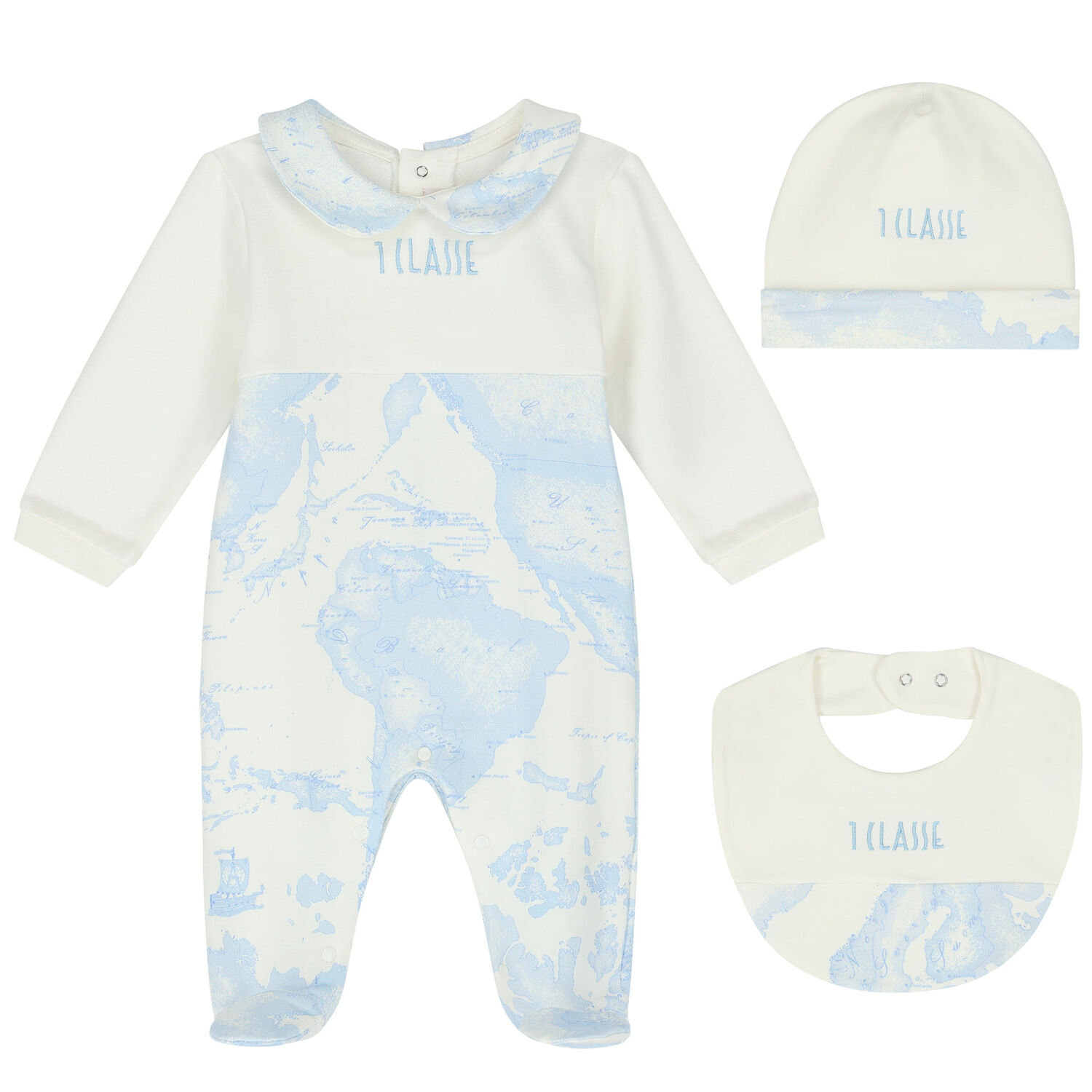 Baby Boys Ivory & Blue Geo Map Babygrow Set, 4, hi-res