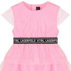 Girls Pink Logo Tulle Dress, 1, hi-res