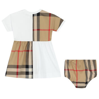 Baby Girls White & Beige Logo Dress Set