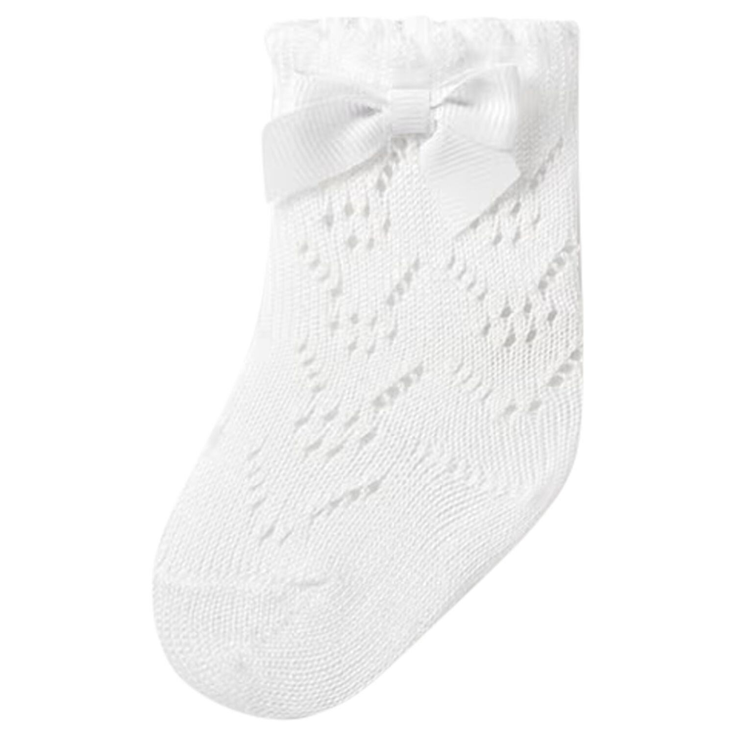 Baby Girls White Knitted Bow Socks, 1, hi-res