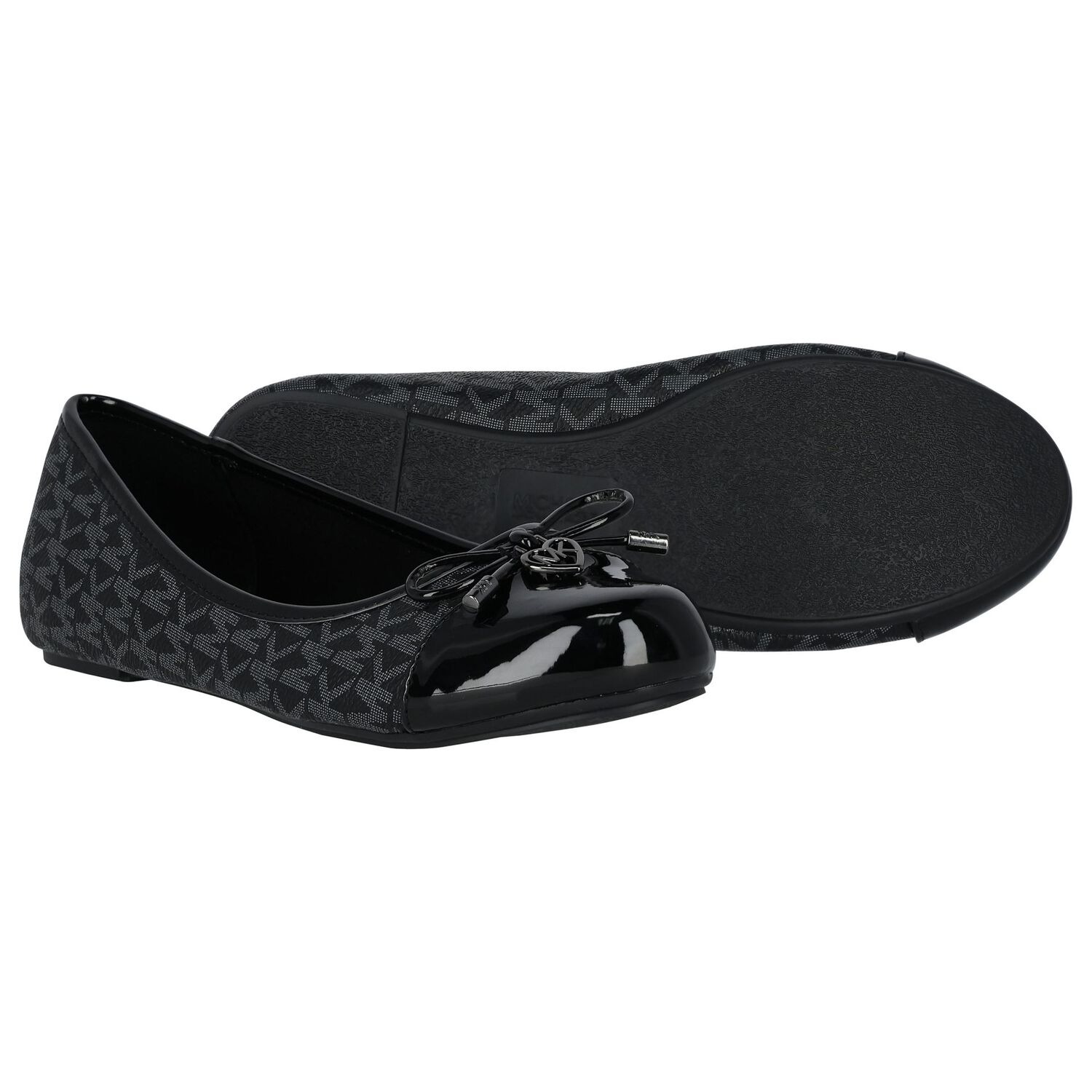 Girls Black Logo Ballerina Shoes, 2, hi-res