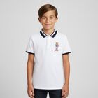 Boys White Teddy Bear Polo Shirt, 1, hi-res