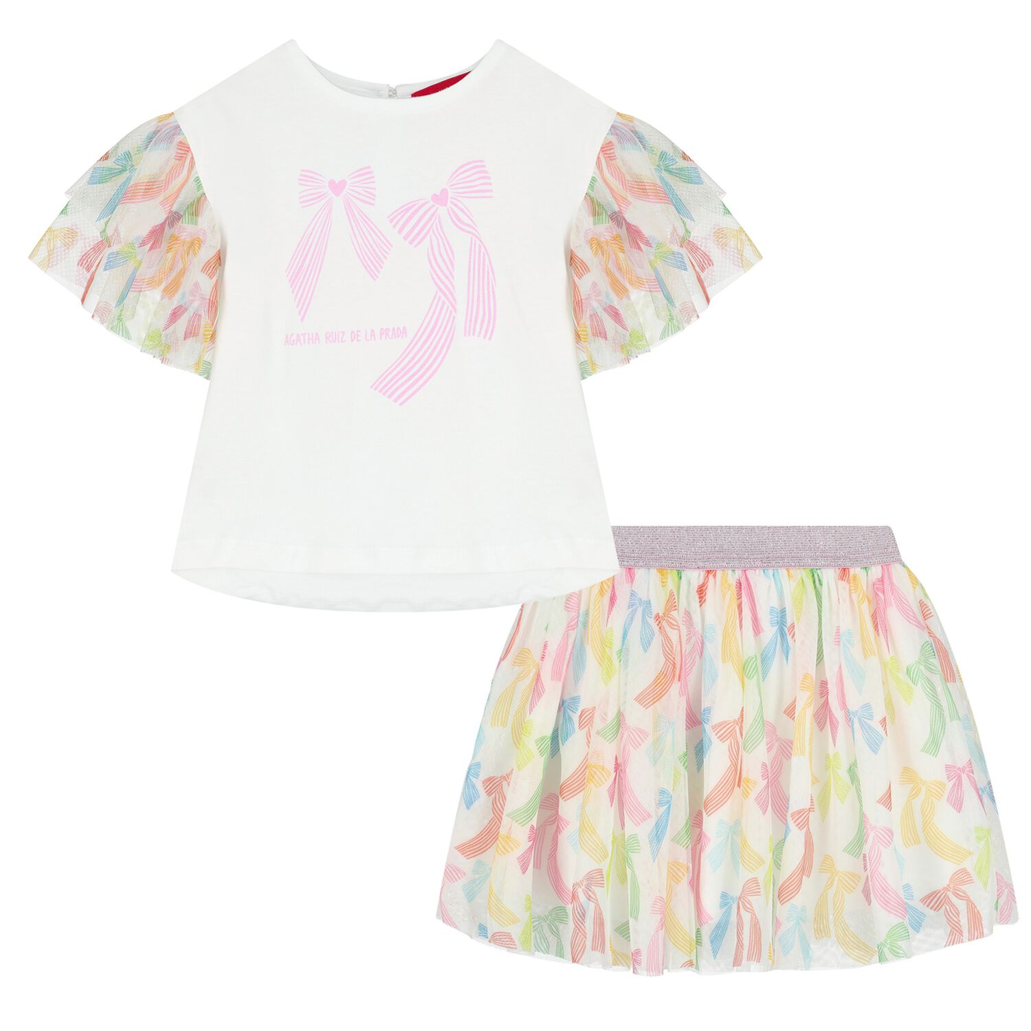 Girls White Bow Skirt Set, 1, hi-res