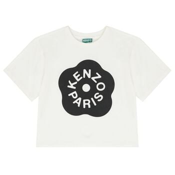 Girls White Boke Flower Logo T-Shirt