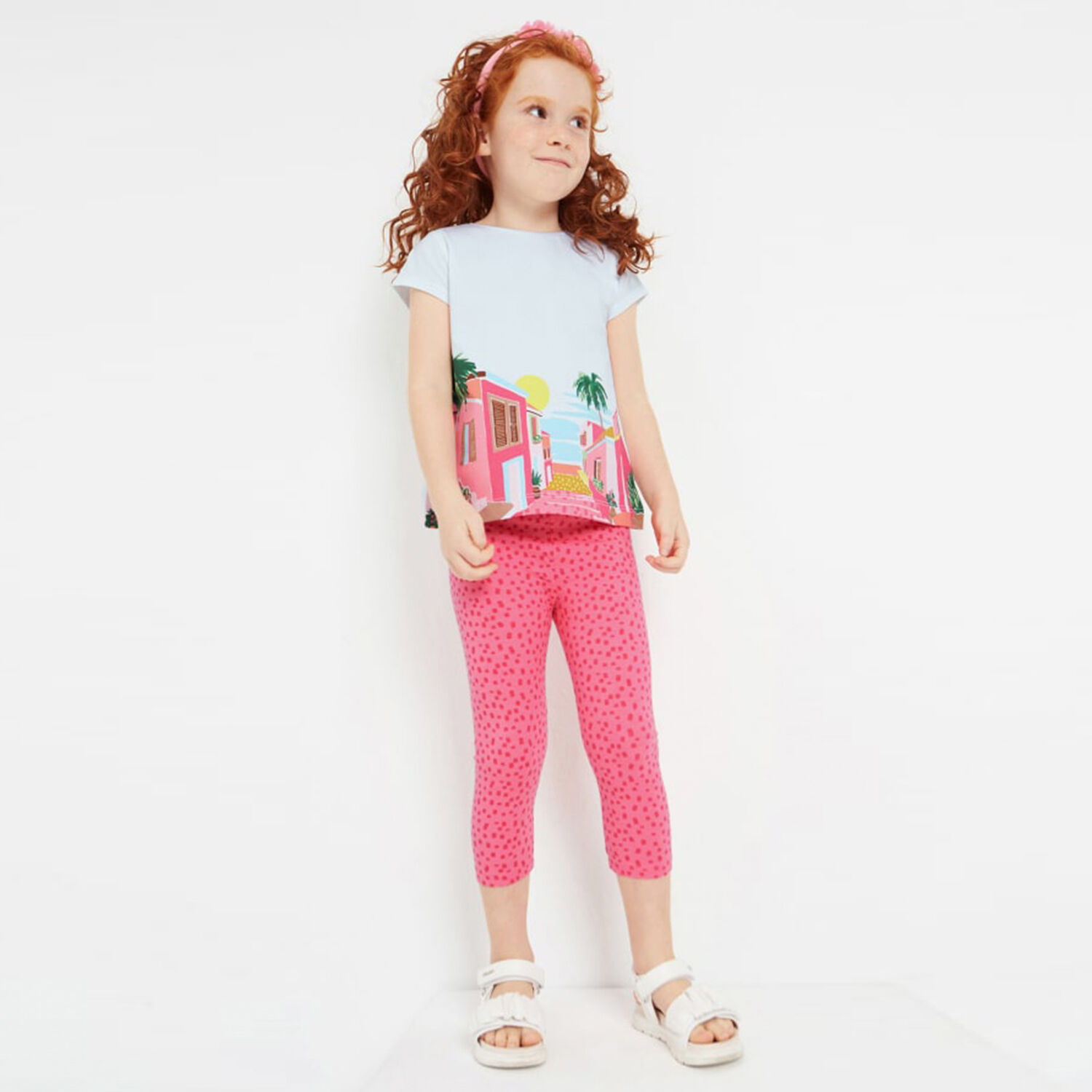 Girls White & Pink Graphic Leggings Set, 2, hi-res