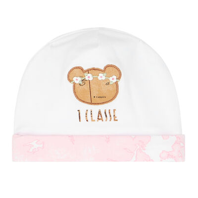 قبعة بطبعة تيدي باللون الأبيض والوردي للبنات