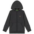 Boys Grey Logo Hooded Zip Up Top, 1, hi-res