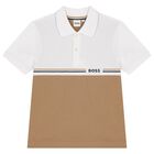Boys White & Beige Logo Polo Shirt, 2, hi-res