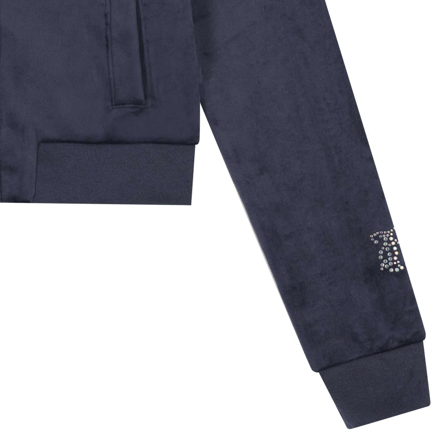 Girls Navy Blue Embellished Logo Hooded Zip Up Top, 1, hi-res