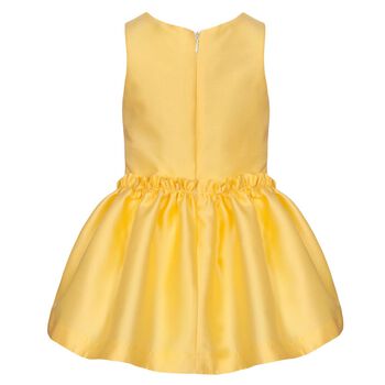 Girls Yellow Satin Bow Dress