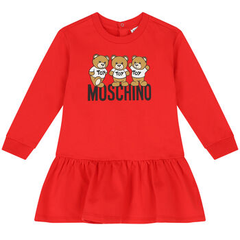 Younger Girls Red Teddy Bear Logo Dress