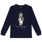 Boys Navy Blue Polo Bear Long Sleeve Top, 1, hi-res