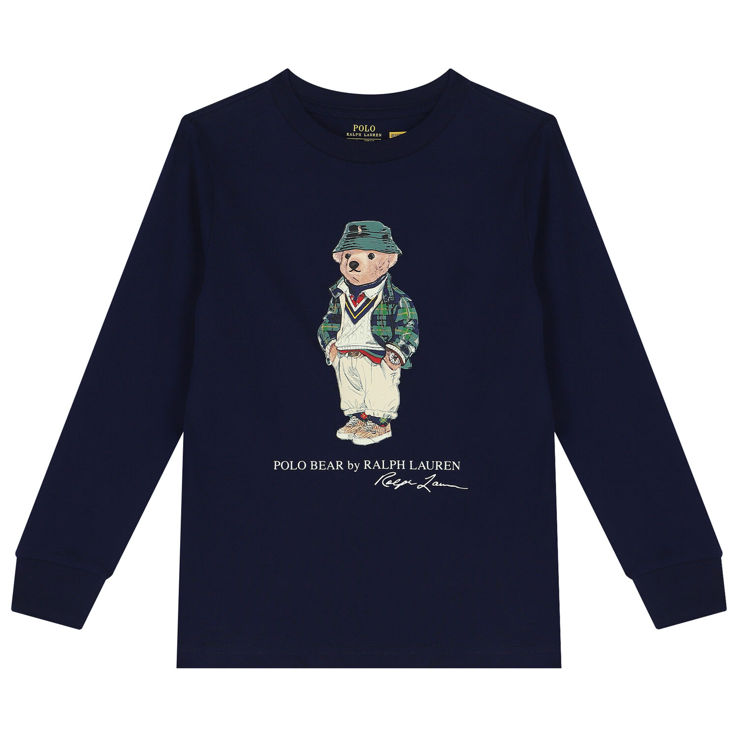 Boys Navy Blue Polo Bear Long Sleeve Top, 1, hi-res
