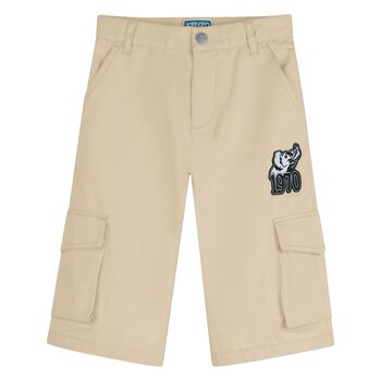 Boys Beige Elephant Logo Shorts