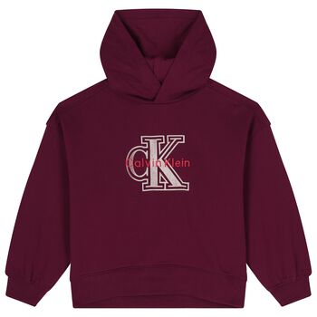 Girls Burgundy Logo Hooded Top
