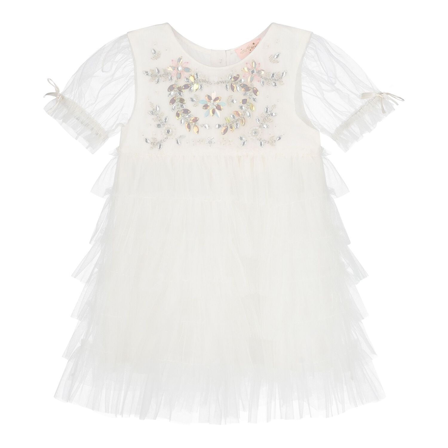 Baby Girls White Embellished Tulle Dress Set, 1, hi-res