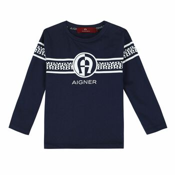 Younger Boys Navy Blue Logo Top