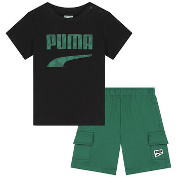 Younger Boys Black & Green Logo Shorts Set