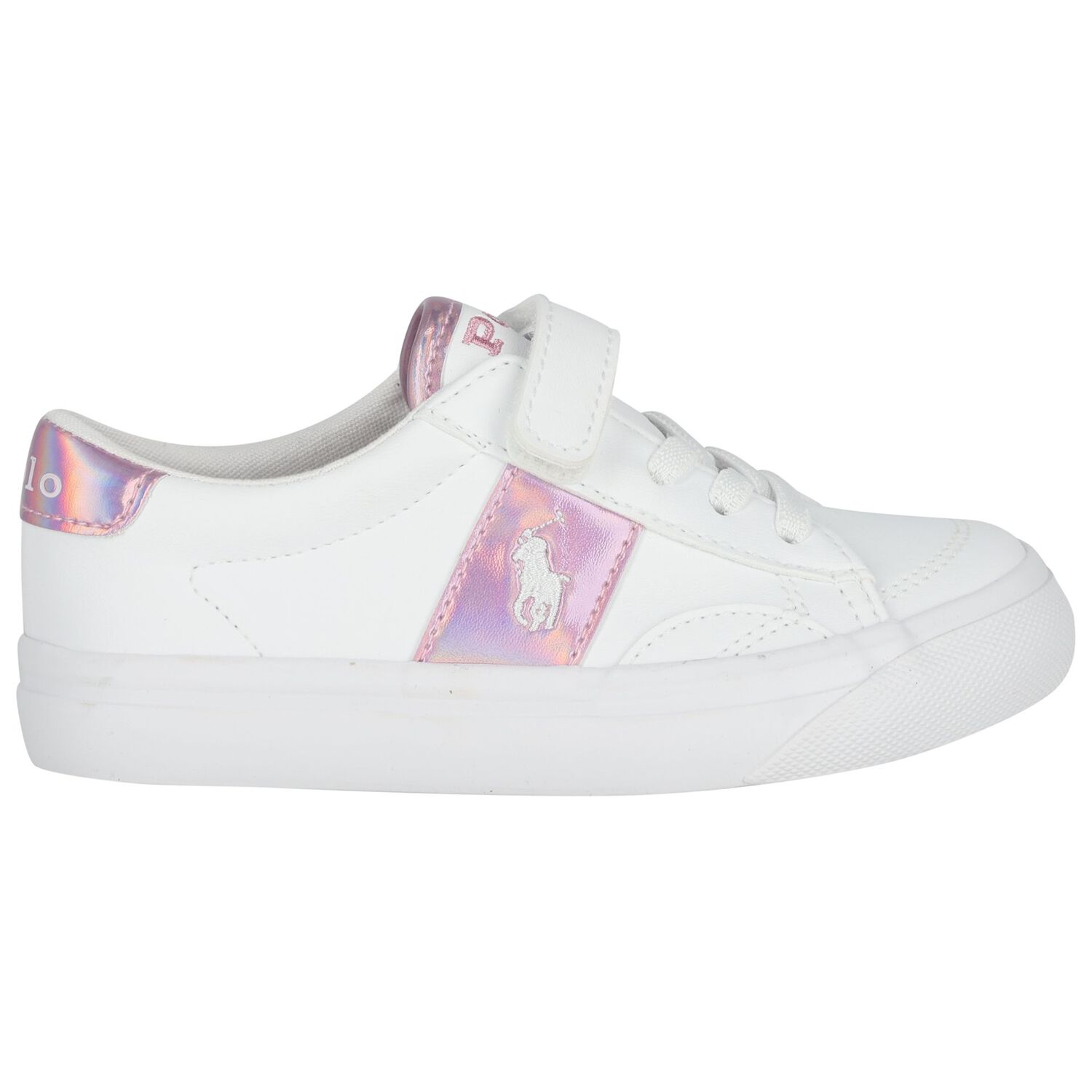 Girls White & Pink Logo Trainers, 1, hi-res