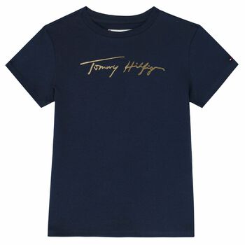 Girls Navy Logo T-Shirt