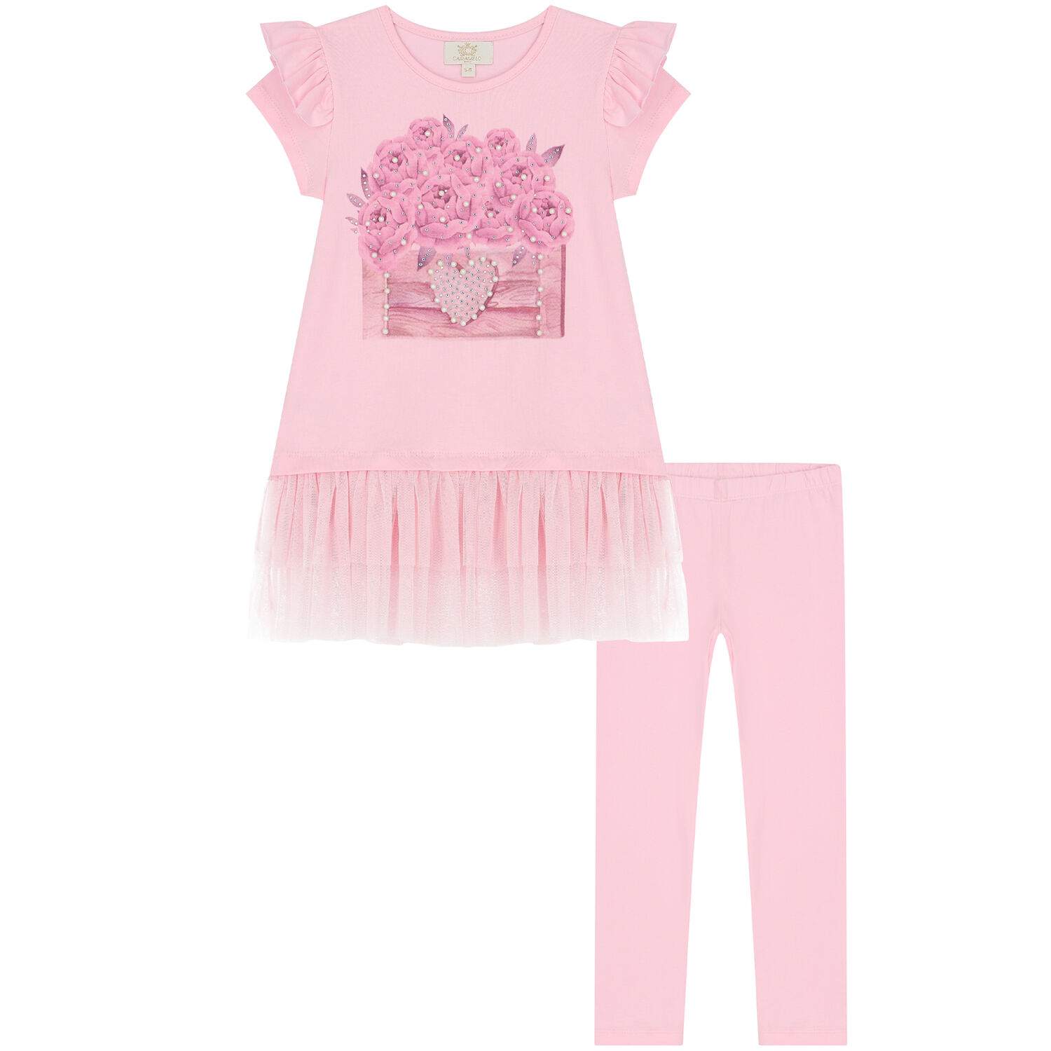 Girls Pink Embellished Flower Leggings Set, 1, hi-res