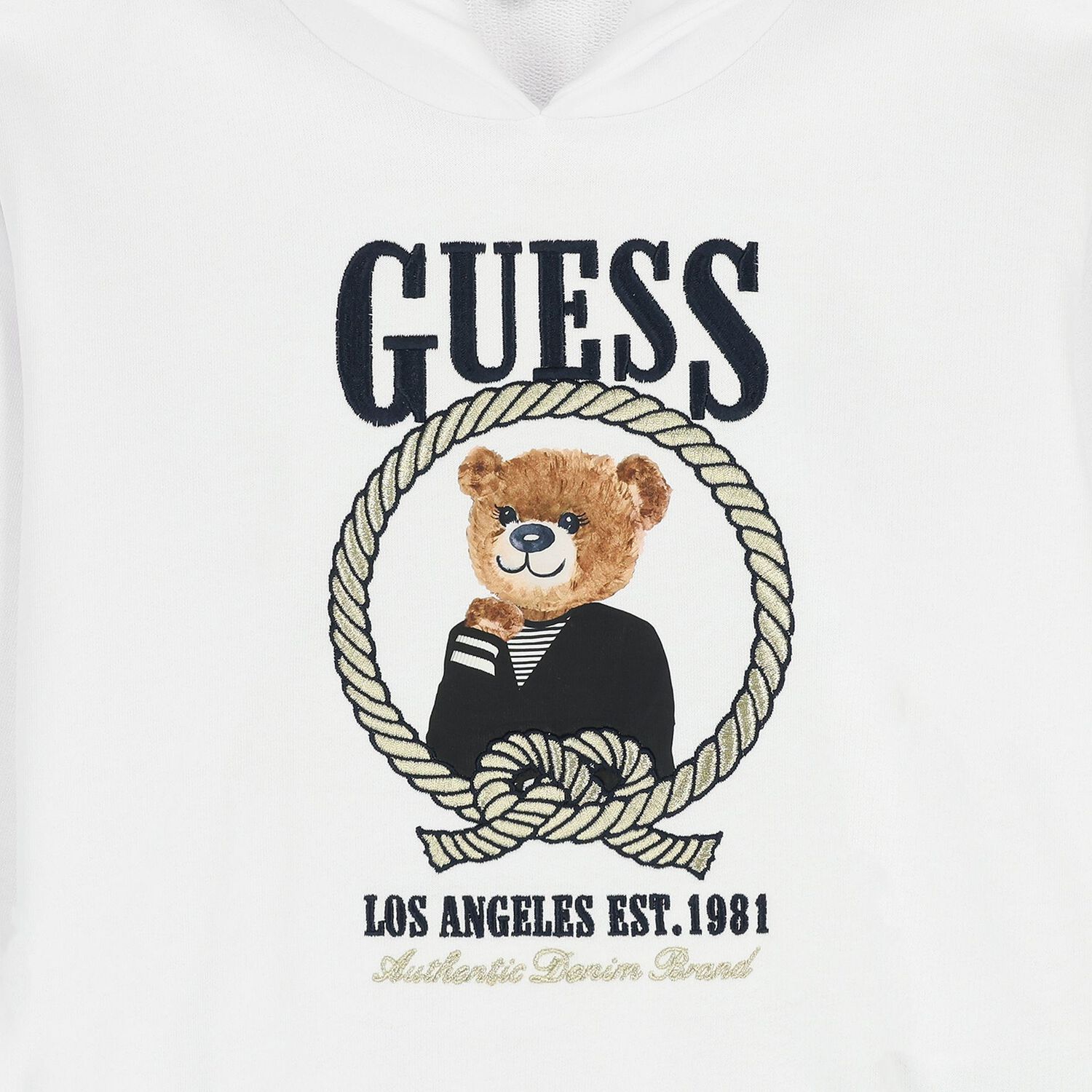 Girls White Teddy Bear Logo Hooded Top, 1, hi-res