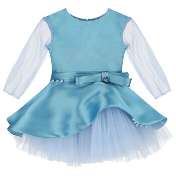 Girls Blue Satin & Tulle Dress