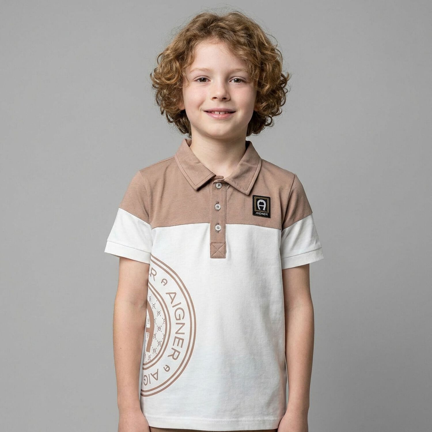 Boys White & Beige Logo Polo Shirt , 2, hi-res