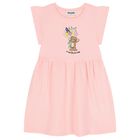 Girls Pink Teddy Bear & Flowers Dress, 2, hi-res