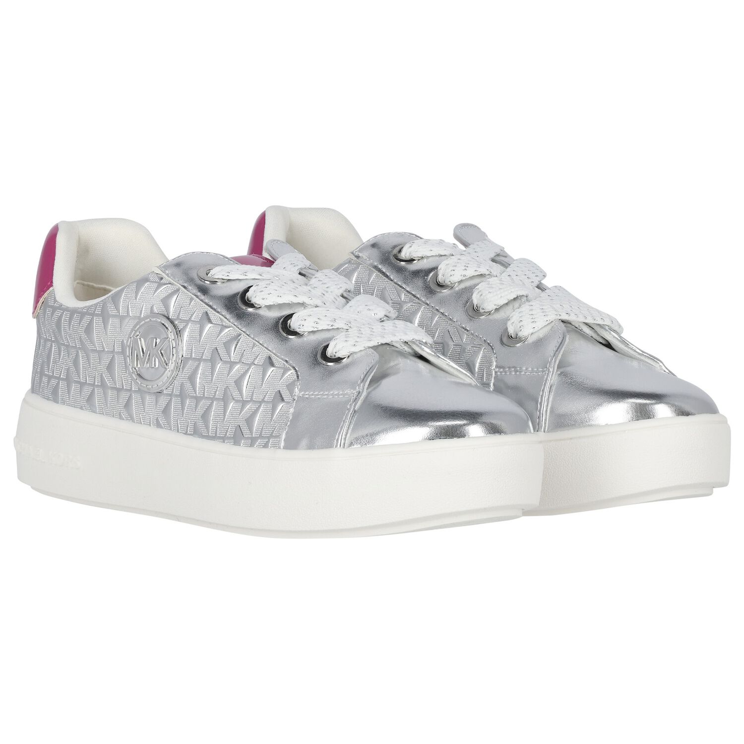 Girls Silver & Pink Logo Trainers, 1, hi-res