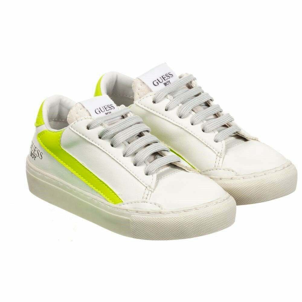 Guess Boys White Neon Green Trainers Junior Couture UAE