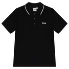 Boys Black Logo Polo Shirt, 1, hi-res