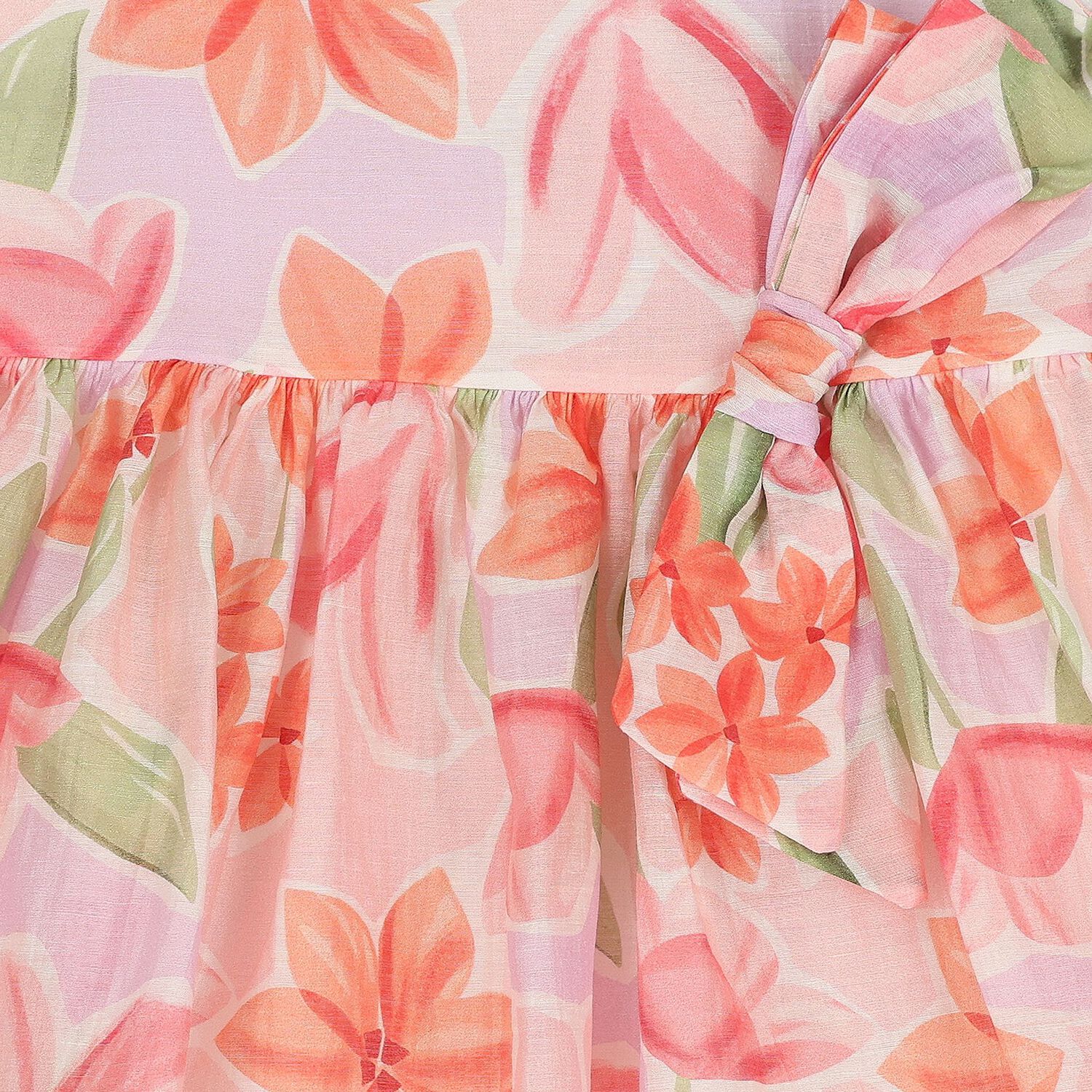 فستان بنات بنقشة زهور باللون البرتقالي والوردي, 1, hi-res