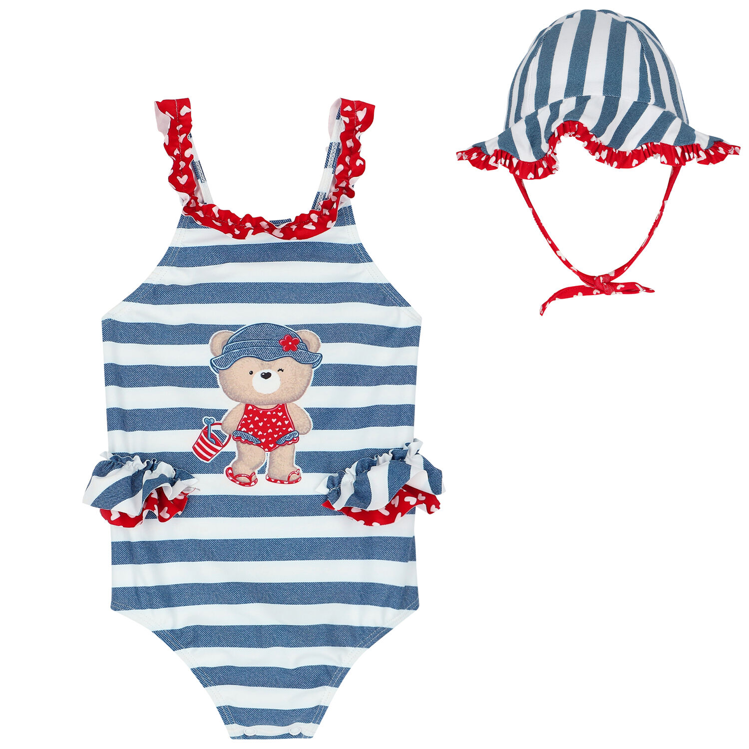 Younger Girls Blue & White Swimsuit Set, 1, hi-res