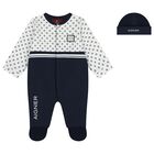 Baby Boys White & Navy Blue Babygrow Set, 1, hi-res