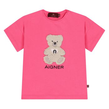 Younger Girls Pink Teddy Bear Logo T-Shirt