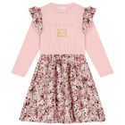 Girls Pink Logo Ruffled Dress, 1, hi-res
