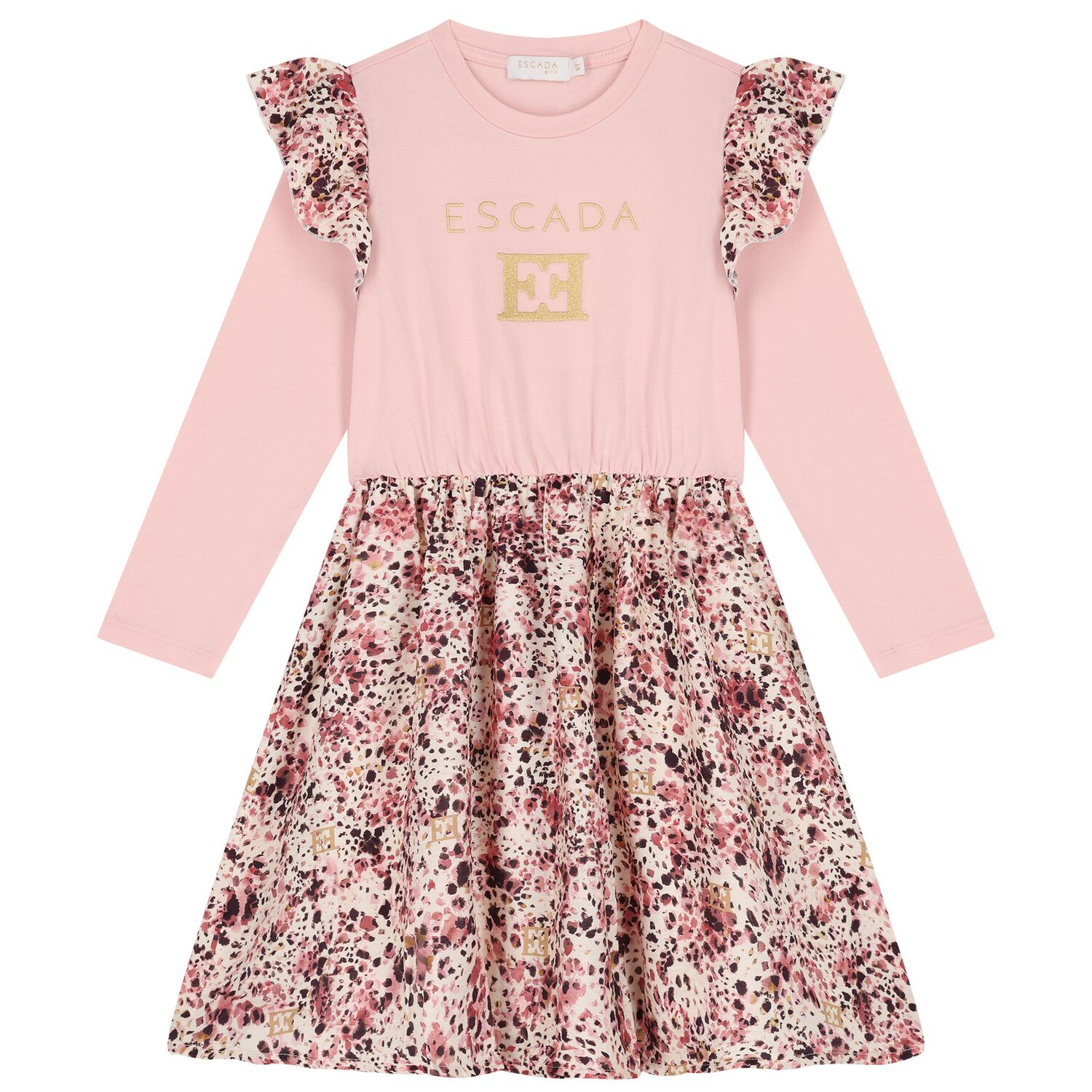 Girls Pink Logo Ruffled Dress, 1, hi-res
