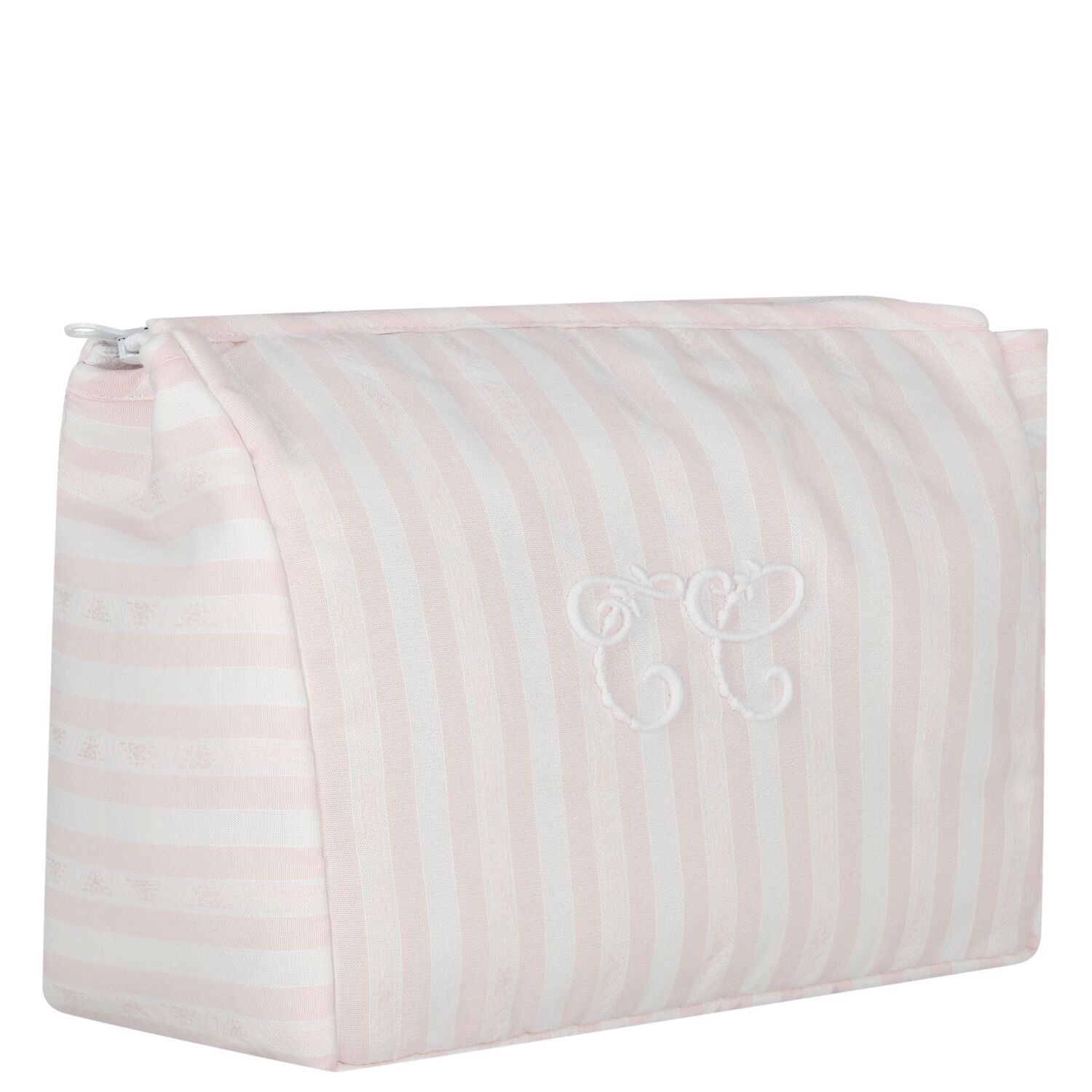 Baby Girls White & Pink Striped Wash Bag, 3, hi-res