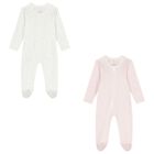 Baby Girls White & Pink Babygrows ( 2 Pack ), 4, hi-res