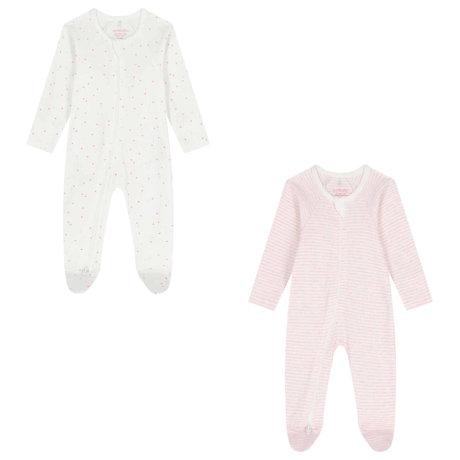 Baby Girls White & Pink Babygrows ( 2 Pack ), 4, hi-res image number null
