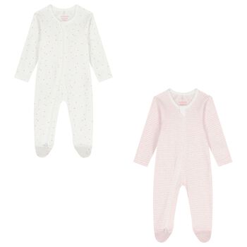 Baby Girls White & Pink Babygrows ( 2 Pack )